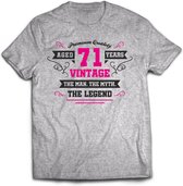 71 Jaar Legend - Feest kado T-Shirt Heren / Dames - Antraciet Grijs / Roze - Perfect Verjaardag Cadeau Shirt - grappige Spreuken, Zinnen en Teksten. Maat XXL