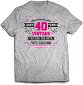 40 Jaar Legend - Feest kado T-Shirt Heren / Dames - Antraciet Grijs / Roze - Perfect Verjaardag Cadeau Shirt - grappige Spreuken, Zinnen en Teksten. Maat XL