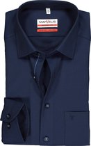 MARVELIS modern fit overhemd - mouwlengte 7 - nachtblauw structuur (contrast) - Strijkvrij - Boordmaat: 45