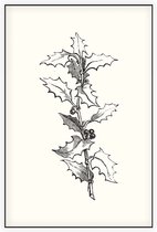 Ilex Hulst zwart-wit (Holly Branch) - Foto op Akoestisch paneel - 80 x 120 cm