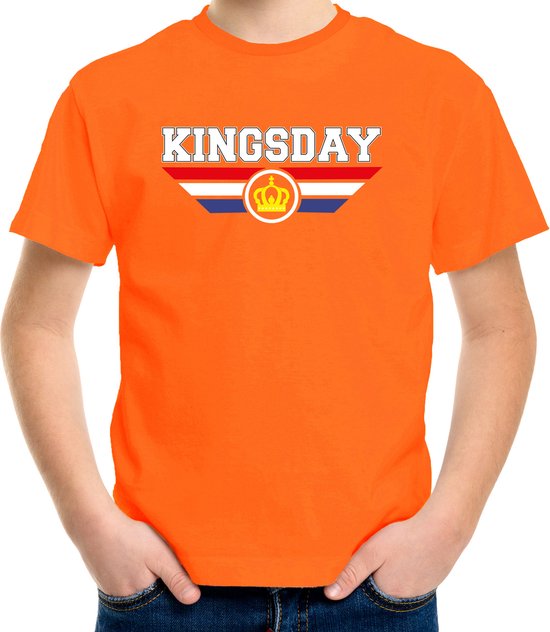 Kingsday t-shirt - oranje - kinderen - Koningsdag / EK/WK outfit / kleding 134/140