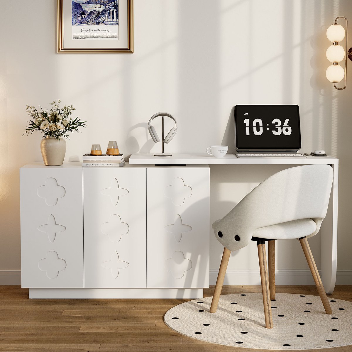 REDOM Hoekbureau Met Draaibaar Tafelblad En Opbergkast - Multifunctioneel - Minimalistisch - Voor Kantoor - MDF - Wit