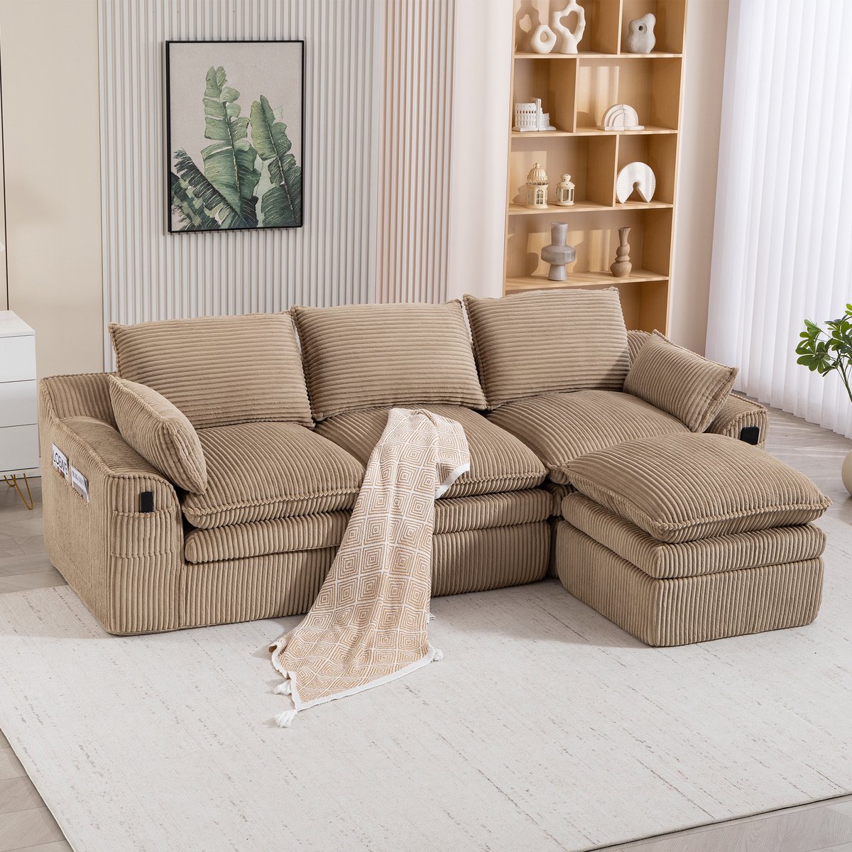 HAUSS SPOLE Sofa - Modulaire 3-Zits Bank Met Hocker - Flexibel Met Kussens En Zijvakken -
