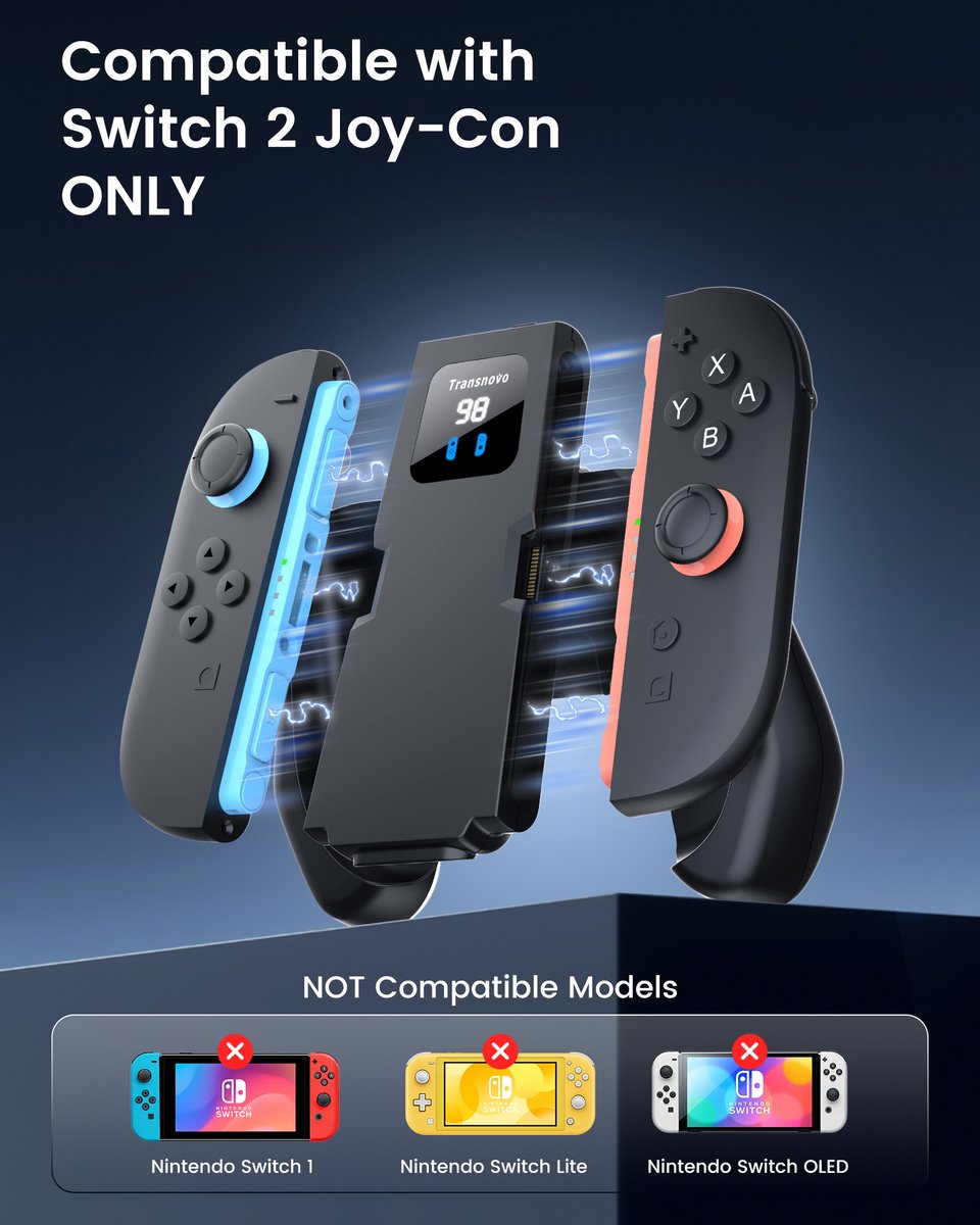 Transnovo Charging Grip Pro Joycon 1400mAh powerbank met magnetisch link geschikt voor Nintendo Switch 2 controller | Switch-controllers Joy con oplader incl. display | USB C kabel charger | Console accessoires – foto 8