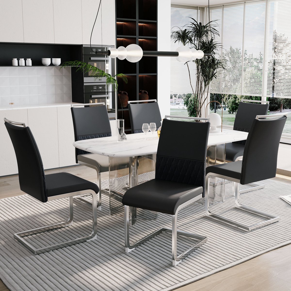 REDOM - Eetkamerstoel - Ergonomische Rugleuning - Gewatteerde Zitting - Modern - Metaal - Zwart