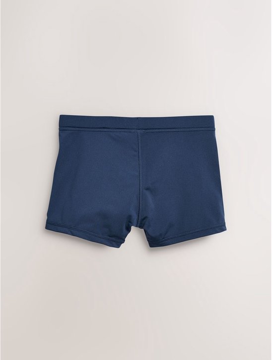 Korte donkerblauwe zwemshort met elastische tailleband.