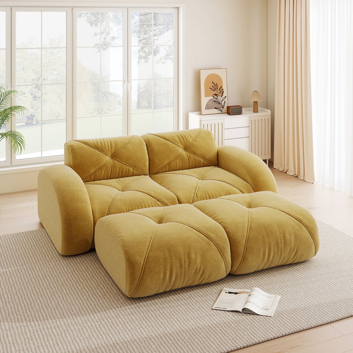 Wishdor - Modulair Bankstel - Frameloos En Zonder Montage - Modern - Chenille - Geel