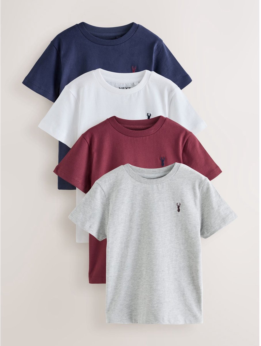 Next - Jongens - T-shirts met korte mouwen en geborduurd rendier, verpakking van 4 - Rood