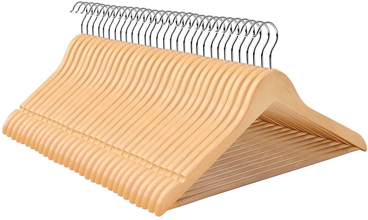 Hoppa! - Houten kleerhangers - kledinghangers - set van 30 met antislip broekspijpen en een 360° draaibare haak