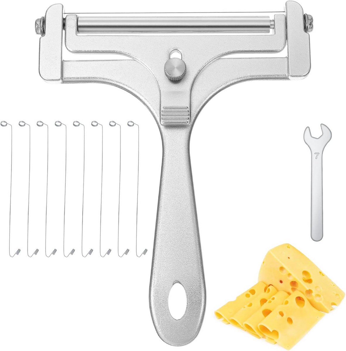 Kaassnijder set - Kaasschaaf draad - Kaas snijden - Verstelbare dikte - 95 cm breed - Zilver