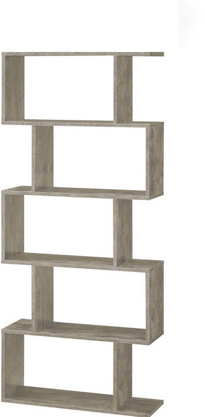 Hoppa! Boekenkast Vintage - Opbergkast - Rechthoekige Vakken - Kast Voor Boeken - Greige - 70x24x159 cm (BxDxH)