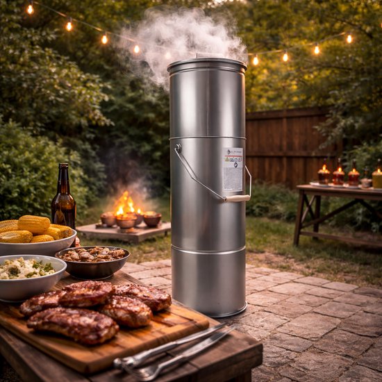 Eurocatch Telescopische Rookoven Rond 101 cm - Smoker voor Buiten met Thermometer en 10 Rookhaken - Verzinkt Metalen Rookkast / Rookton voor Vis, Vlees en BBQ Roken van Merkloos — afbeelding 3
