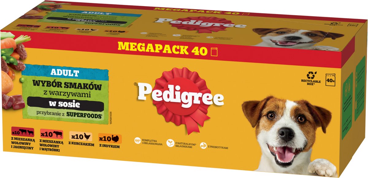 40x100g Pedigree Maaltijdzakjes Variëteitenmix in Saus Hondenvoer