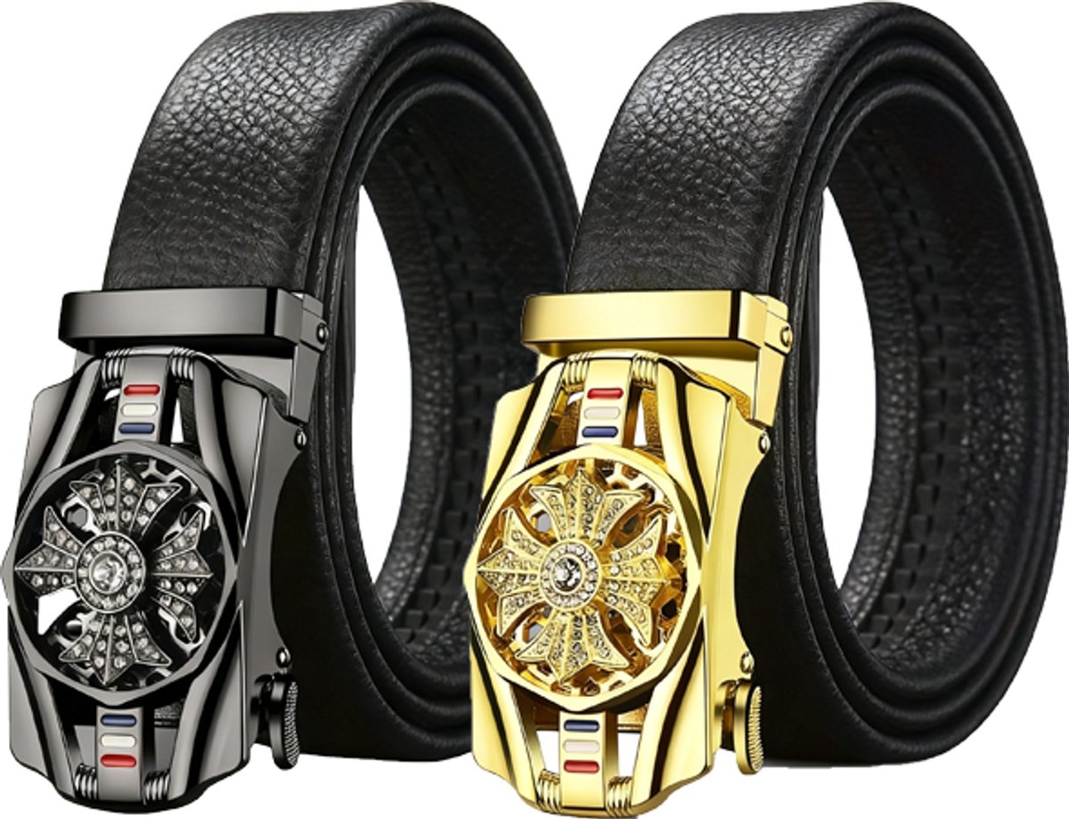 Rituals 2pcs Black & Gold Men’s Casual Sports PU Belt for Pants & Jeans. Stylish designer belt with detailed design, durable construction, ideal for daily casual wear and casual sports style. Plus size available, perfect gift for men.riem heren