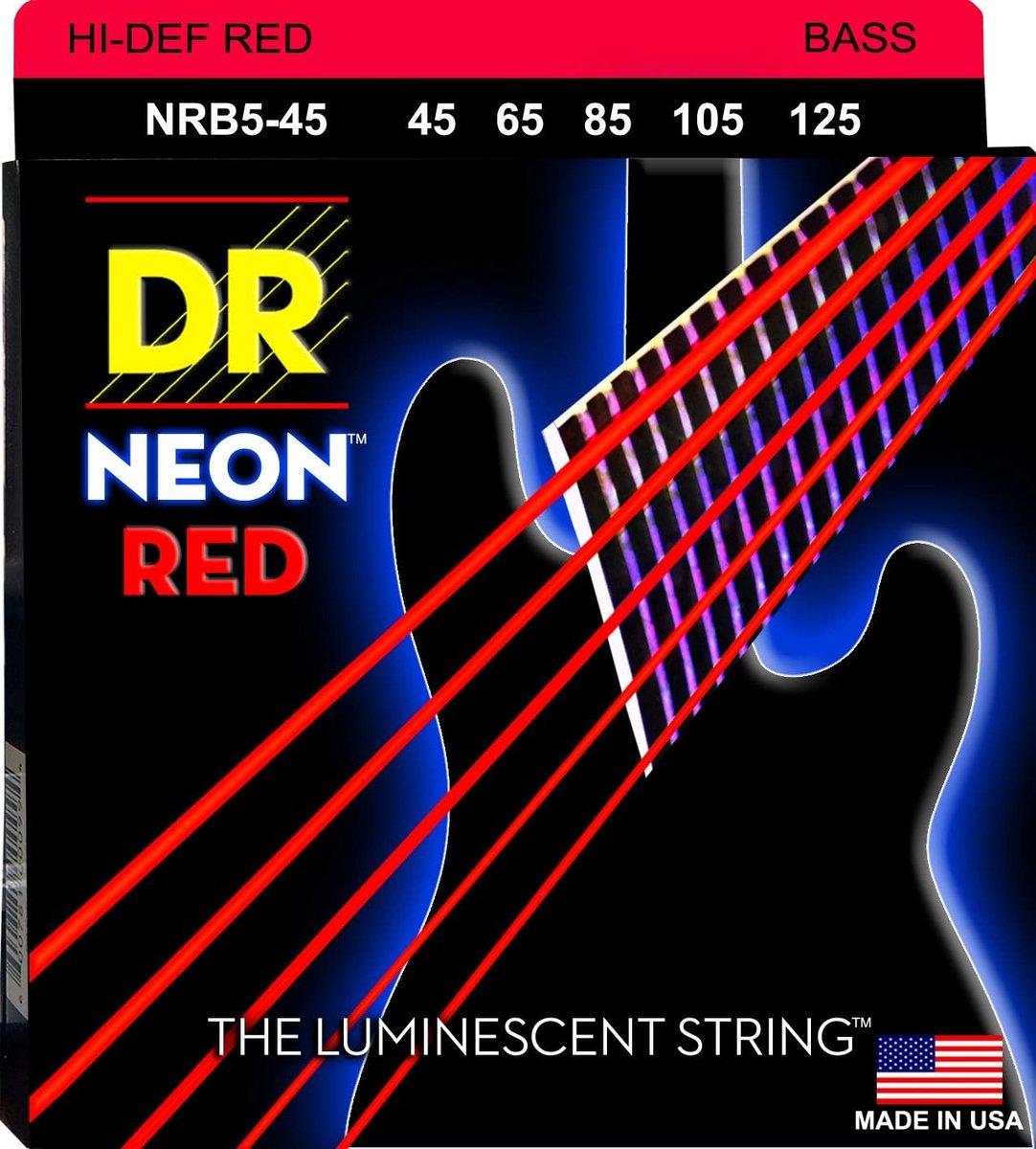 Basgitaar Snaren - 5-Snaren Set - Muziek Maken - Neon Kleur Effect - Medium Dikte - Rood