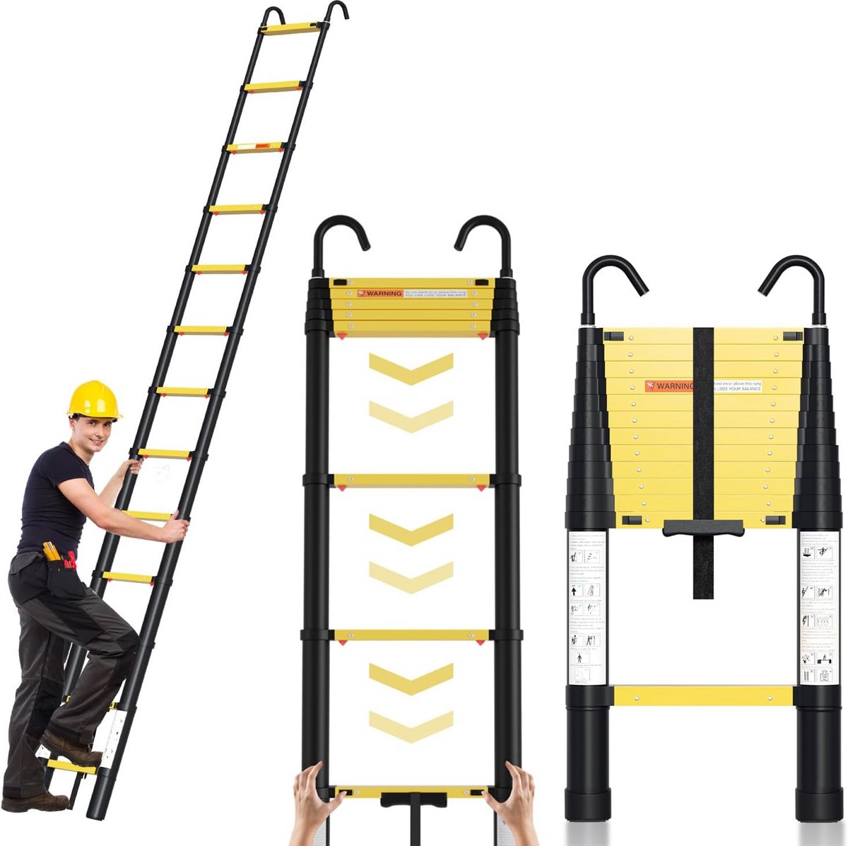 Telescopische Ladder - Uittrekbare Ladder - Veelzijdig Klussen - Softclose Systeem - Tot 150 kg - Zwart