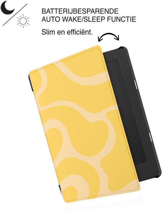 Lunso Geschikt voor Kobo Aura H20 Edition 2 hoesje (6.8 inch) - Vegan Saffiano Leren Sleep Cover - Yellow Wave - (niet voor de Kobo Aura edition 2) van Lunso — afbeelding 5