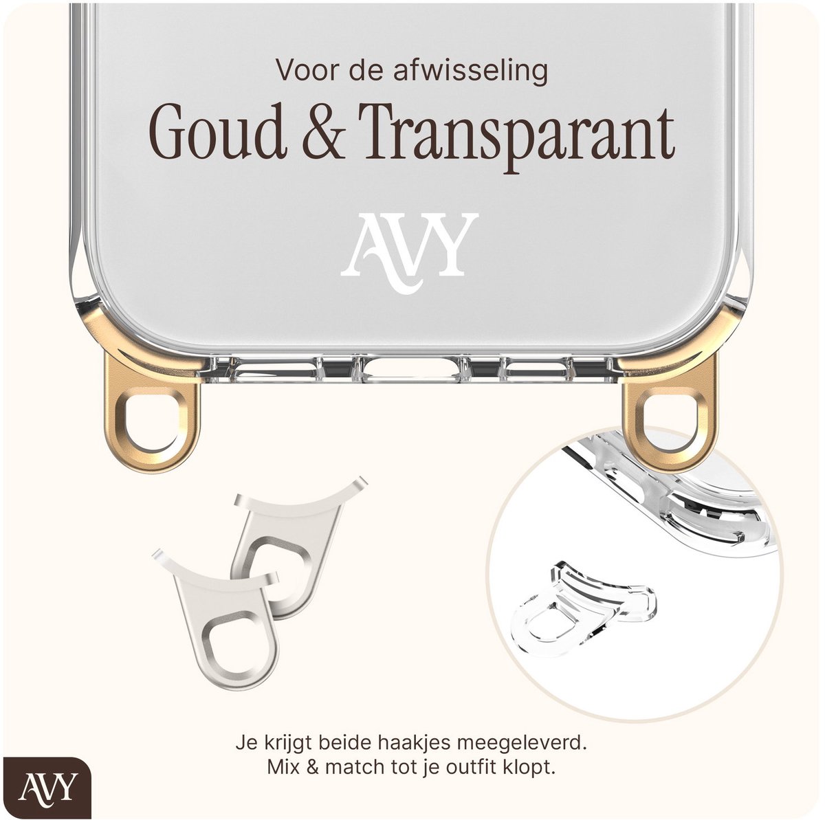 AVY Transparant Hoesje | Geschikt voor Apple iPhone 15 Pro Max | Clear Case | Haakjes voor koord