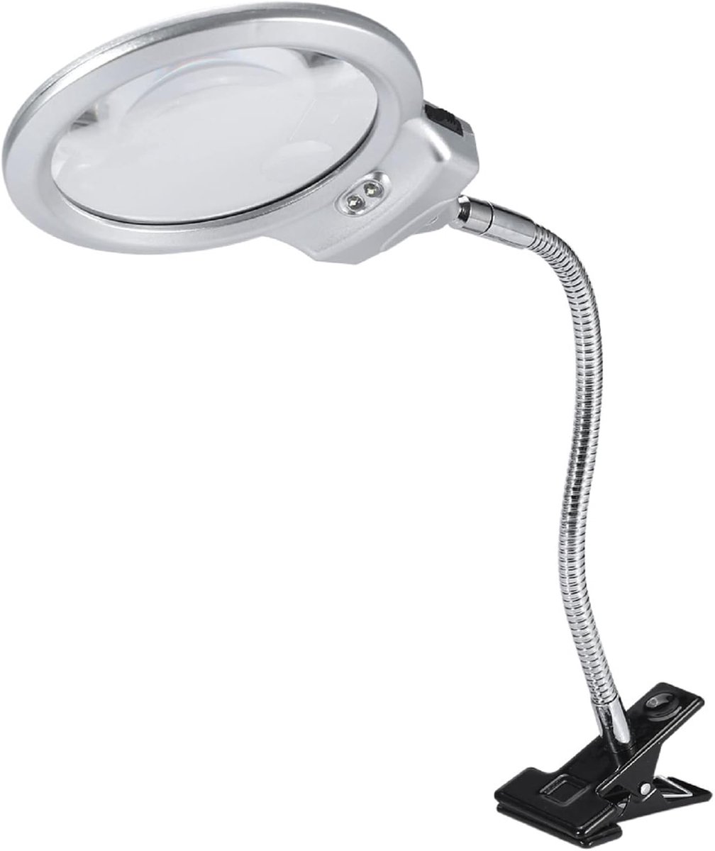Tafelvergrootglas LED - Vergrootlamp Bureau - Lezen Hobby Reparatie - Verstelbare Flexibele Arm - Lens 9cm 2.25x - Zilver