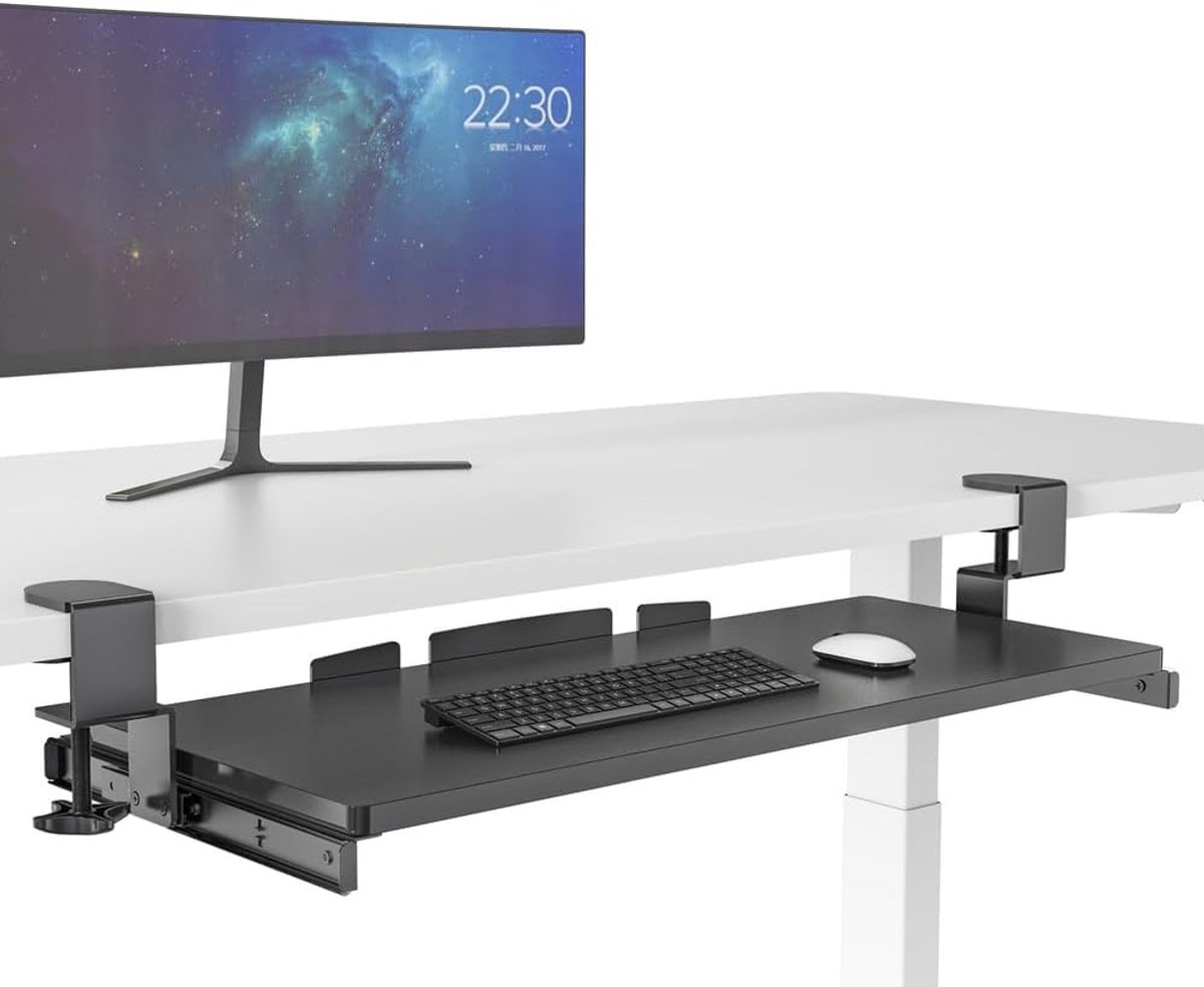Toetsenbordlade Uitschuifbaar - Bureau Verlenging - Ergonomisch Werken - Eenvoudige Montage - 68 x 28 cm - Zwart