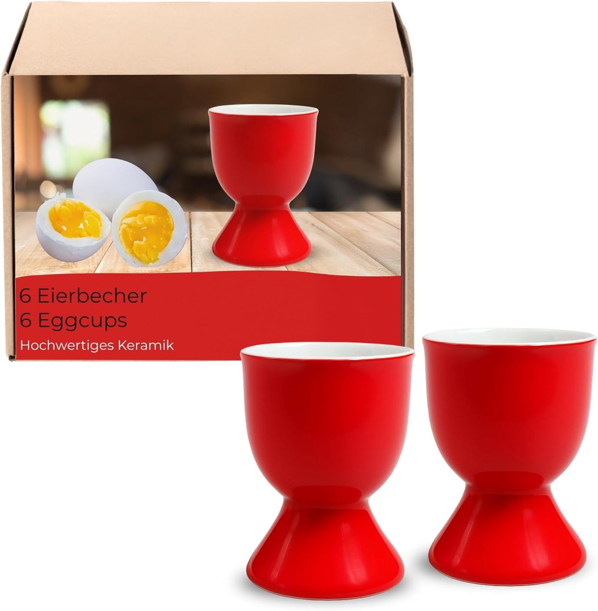 Eierdopjes Set - Houder Ontbijt - Ontbijttafel Presentatie - Hoogwaardig Keramiek - 5x7 cm - Rood