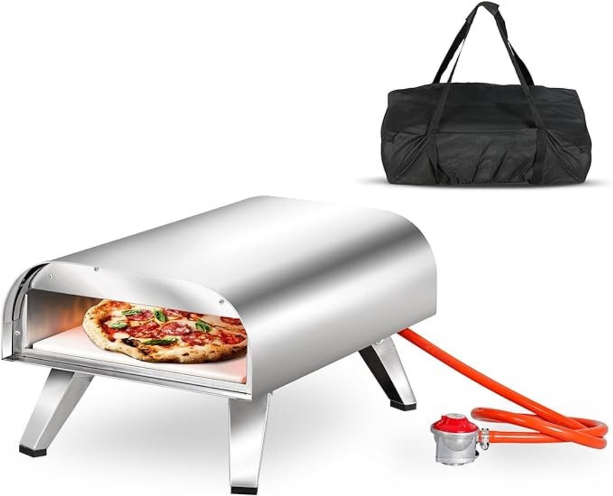 Aurixi® Pizza oven Buiten - Pizza oven Buiten - Pizza oven Buiten Gas - Pizza Gourmet - 460 ° C - Zilver - 59cm x 36cm x 27cm