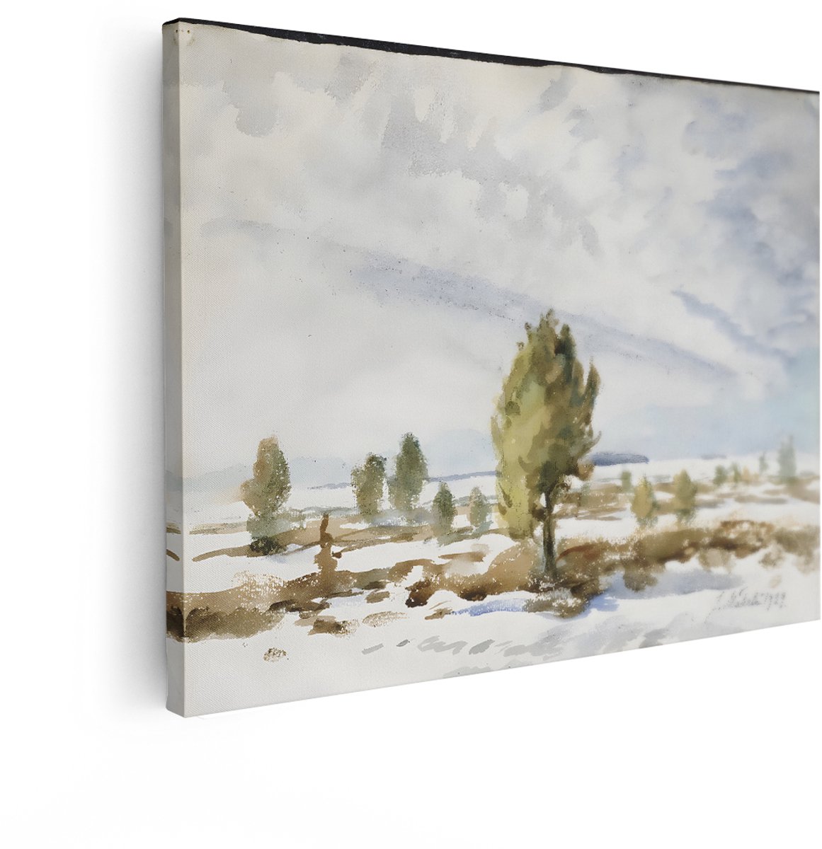 Artaza Canvas Schilderij Winterlandschap - 80x60 cm - Wanddecoratie Natuur - Muurdecoratie