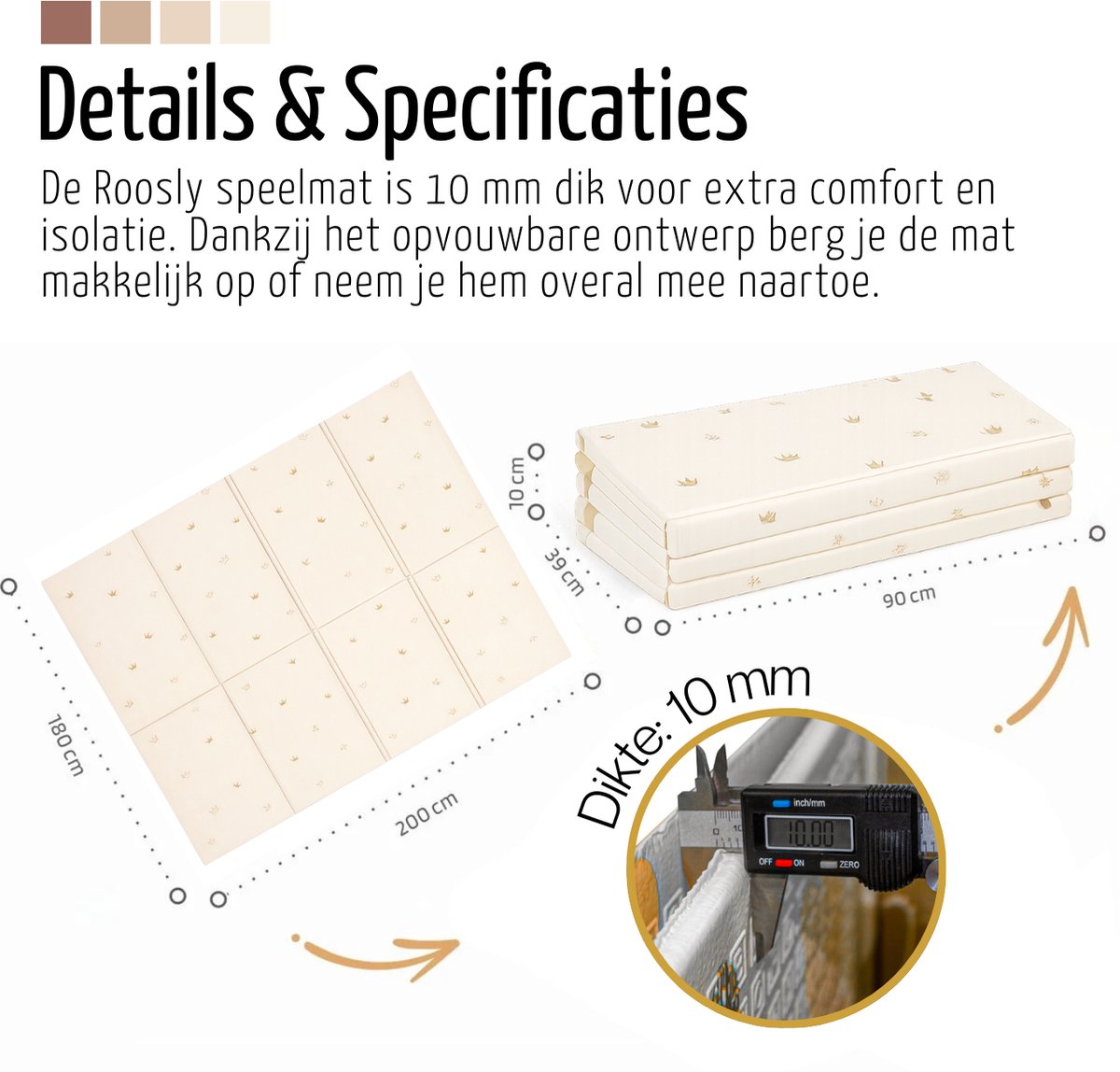 Roosly Speelmat Baby - Speelkleed Baby - Inclusief Opbergtas - babygym - kruipmat - playmat - Dubbelzijdig en opvouwbare Foam XPE 180 x 200 cm - speelgoed - Veilig & Zacht - model KING Beige — afbeelding 2