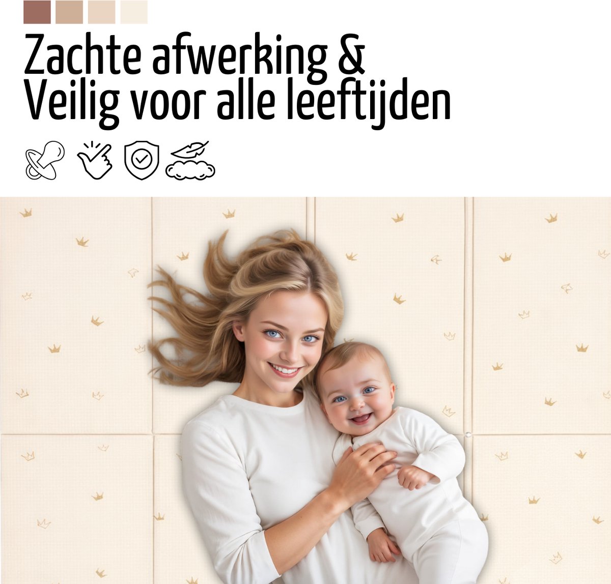 Roosly Speelmat Baby - Speelkleed Baby - Inclusief Opbergtas - babygym - kruipmat - playmat - Dubbelzijdig en opvouwbare Foam XPE 180 x 200 cm - speelgoed - Veilig & Zacht - model KING Beige — afbeelding 7
