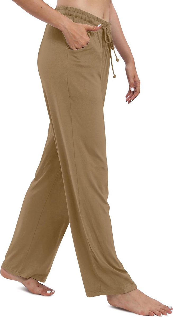 Comfortabele Dames Broek met Rechte Pijpen en Trekkoord Elastische Taille en Zakken
