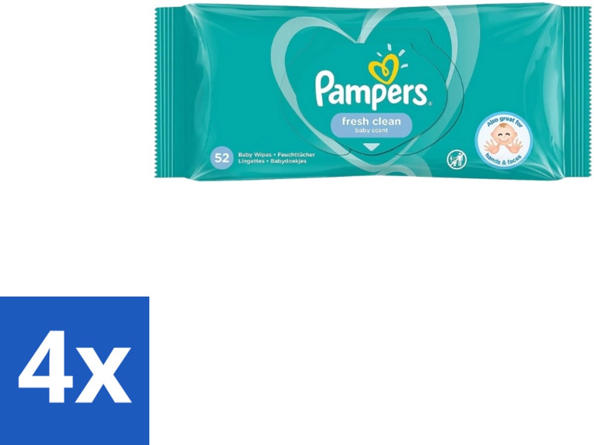 4 x Pampers – Billendoekjes – Fresh Clean – 52 Doekjes - Babybillendoekjes - Billetjes Reinigen - Huidbescherming - Frisse Geur - Plantaardige Vezels