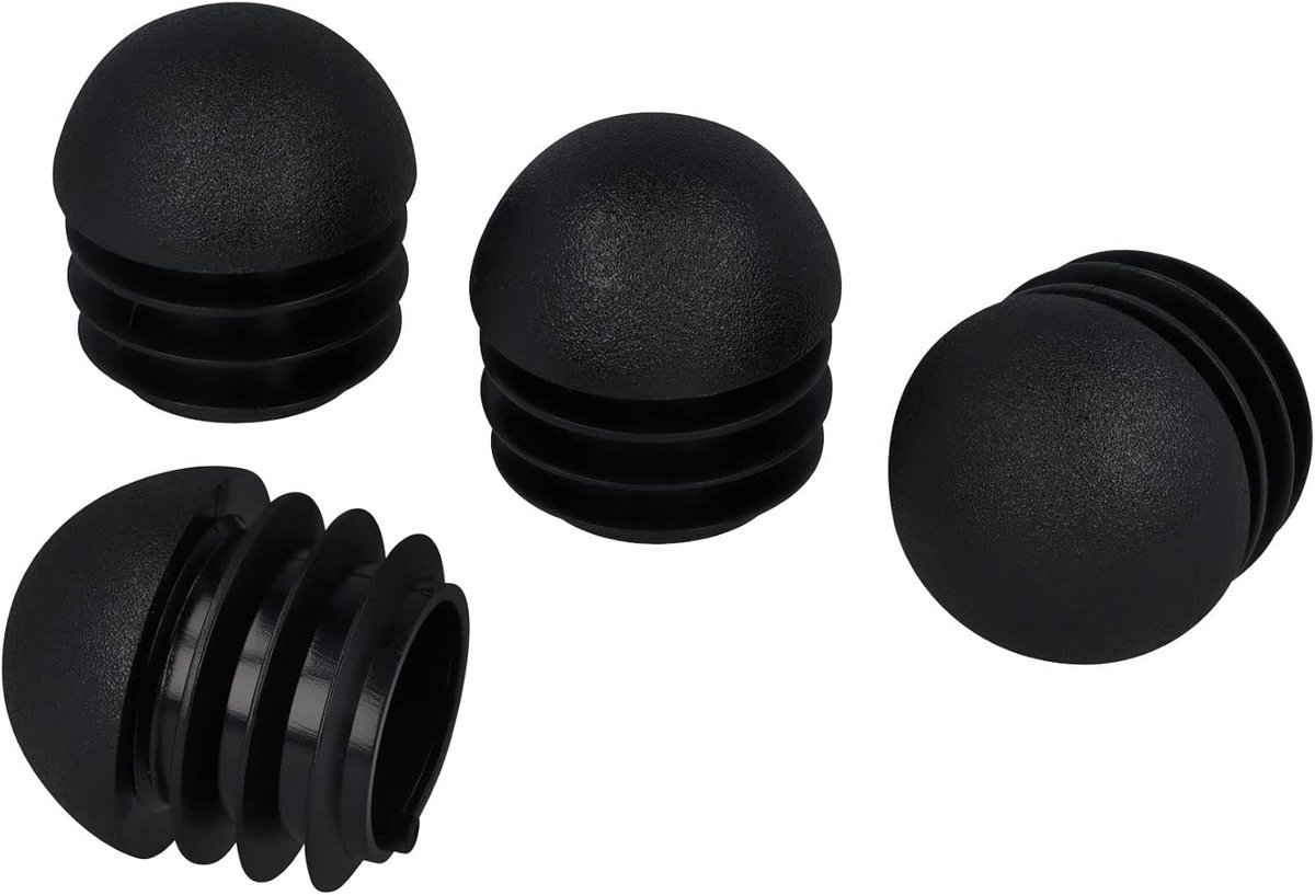 4x Zwarte Lamellenstoppen voor Ronde Buizen - Stoeldoppen met Kogelkop voor Schuine Poten (25,1-27,5 mm)