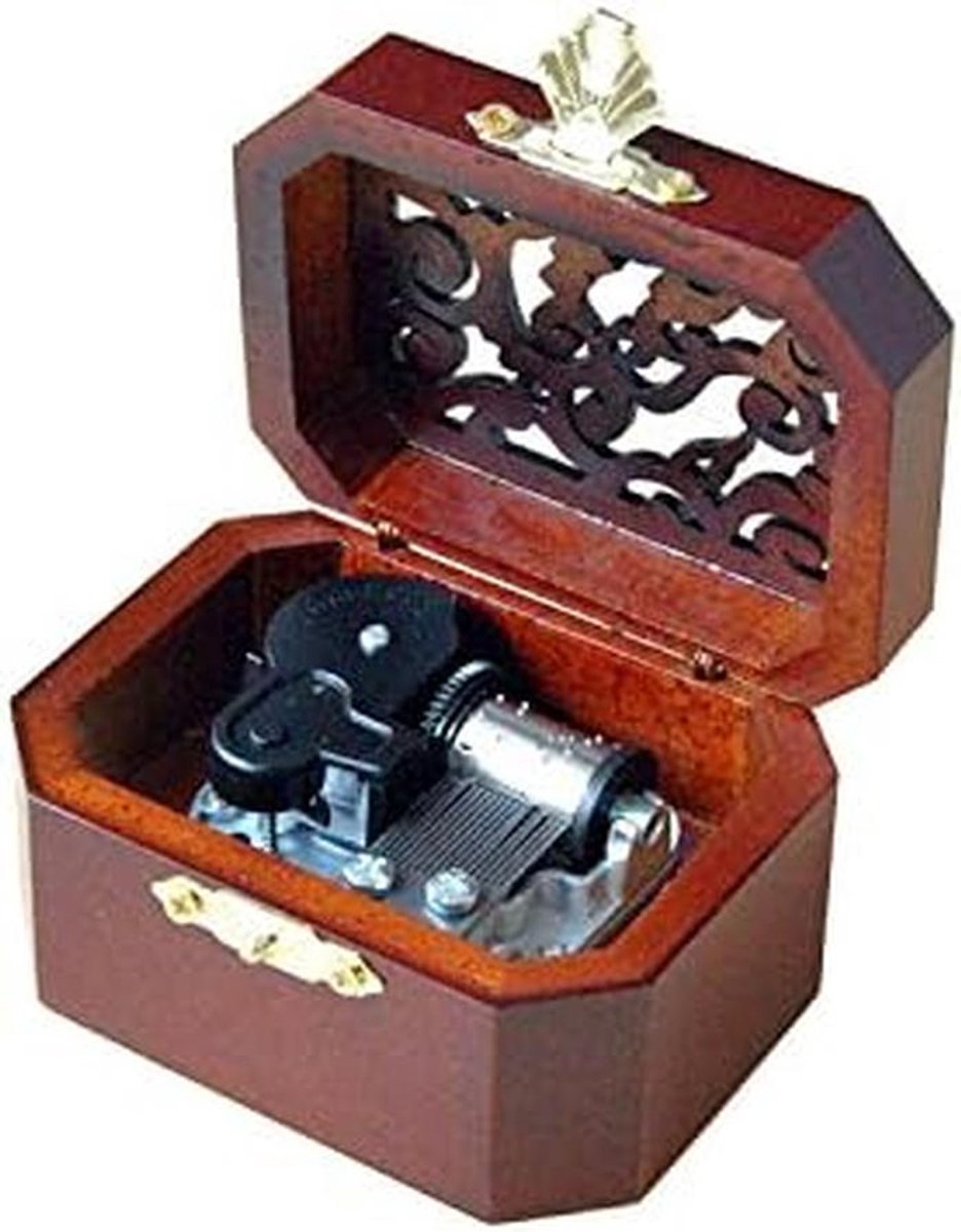 Houten Muziekdoos Vintage - Handgesneden Mechanisme met 'Castle in the Sky' Melodie