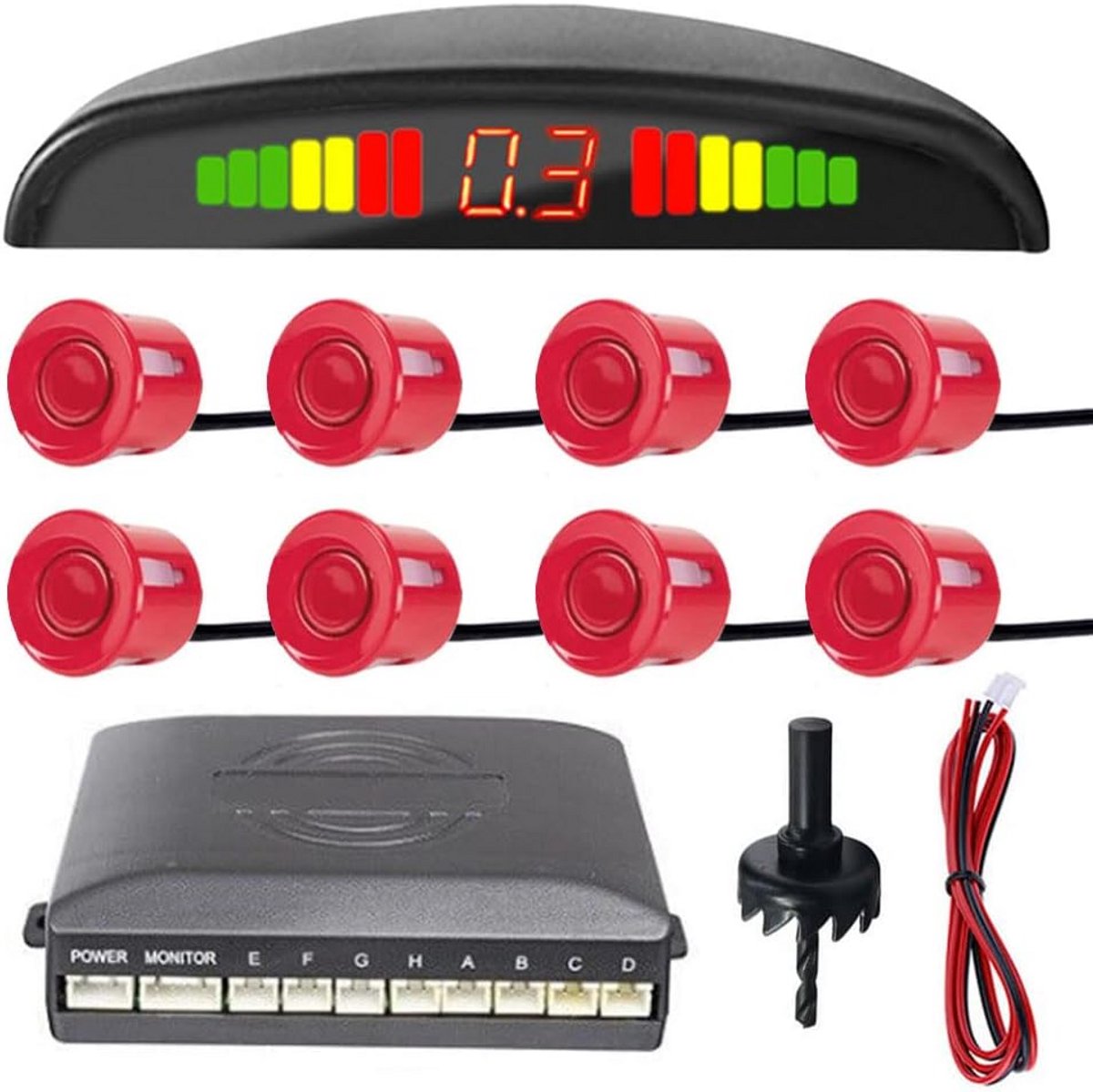 8-Sensor Parkeersensoren Set met LED Afstandsweergave en Audio Waarschuwing