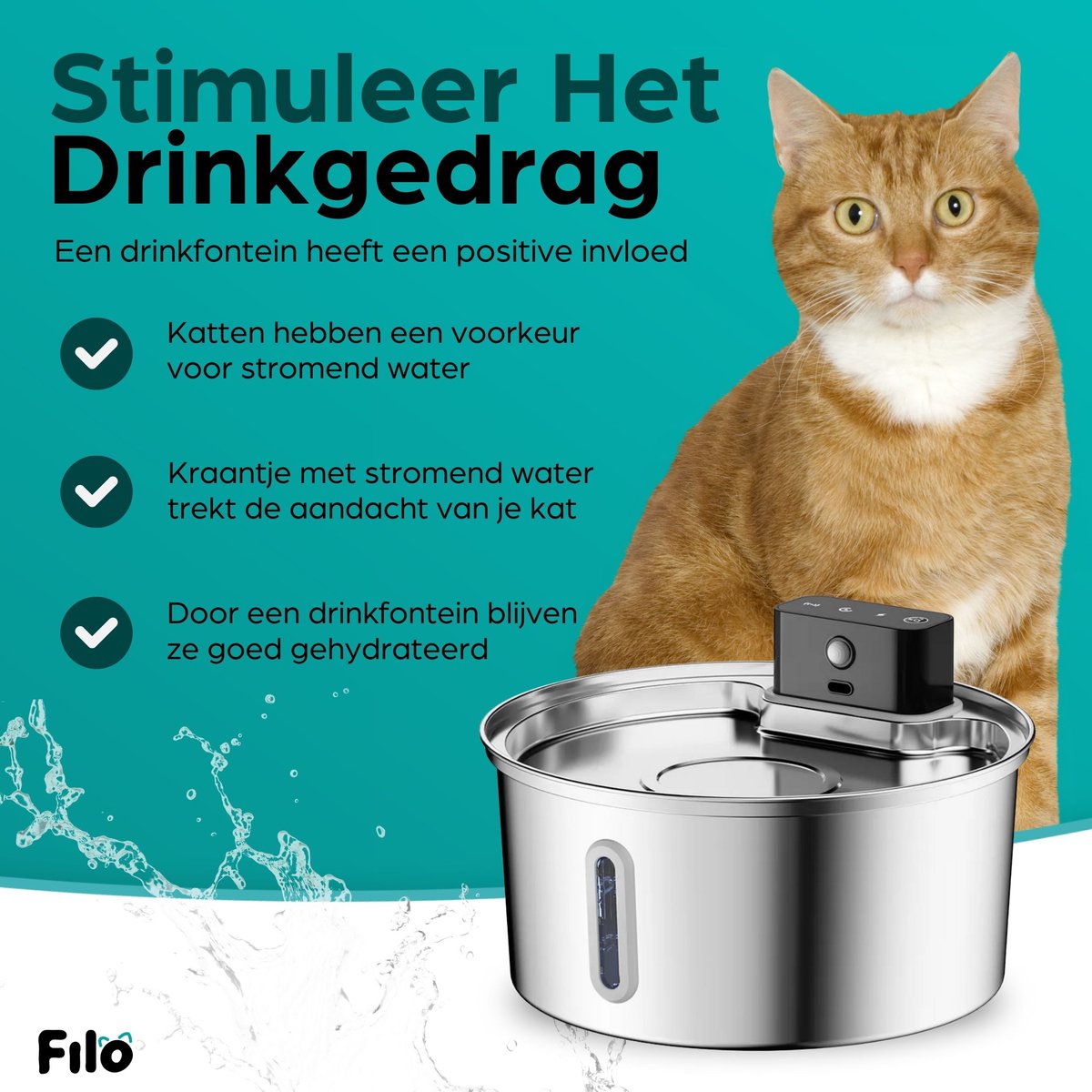 Filo RVS Drinkfontein Kat Draadloos met Sensor thumbnail 6
