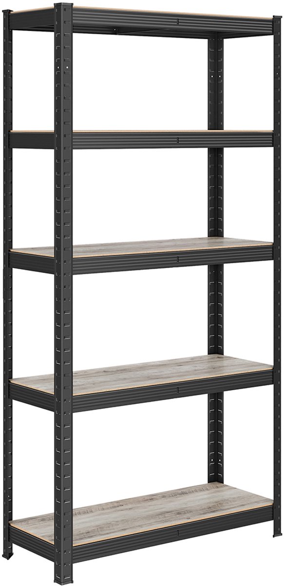 5-laags stellingkast – Metaal – Zilver/Greige en Zwart/Rustbruin – Verstelbare schappen, draagvermogen 650 kg