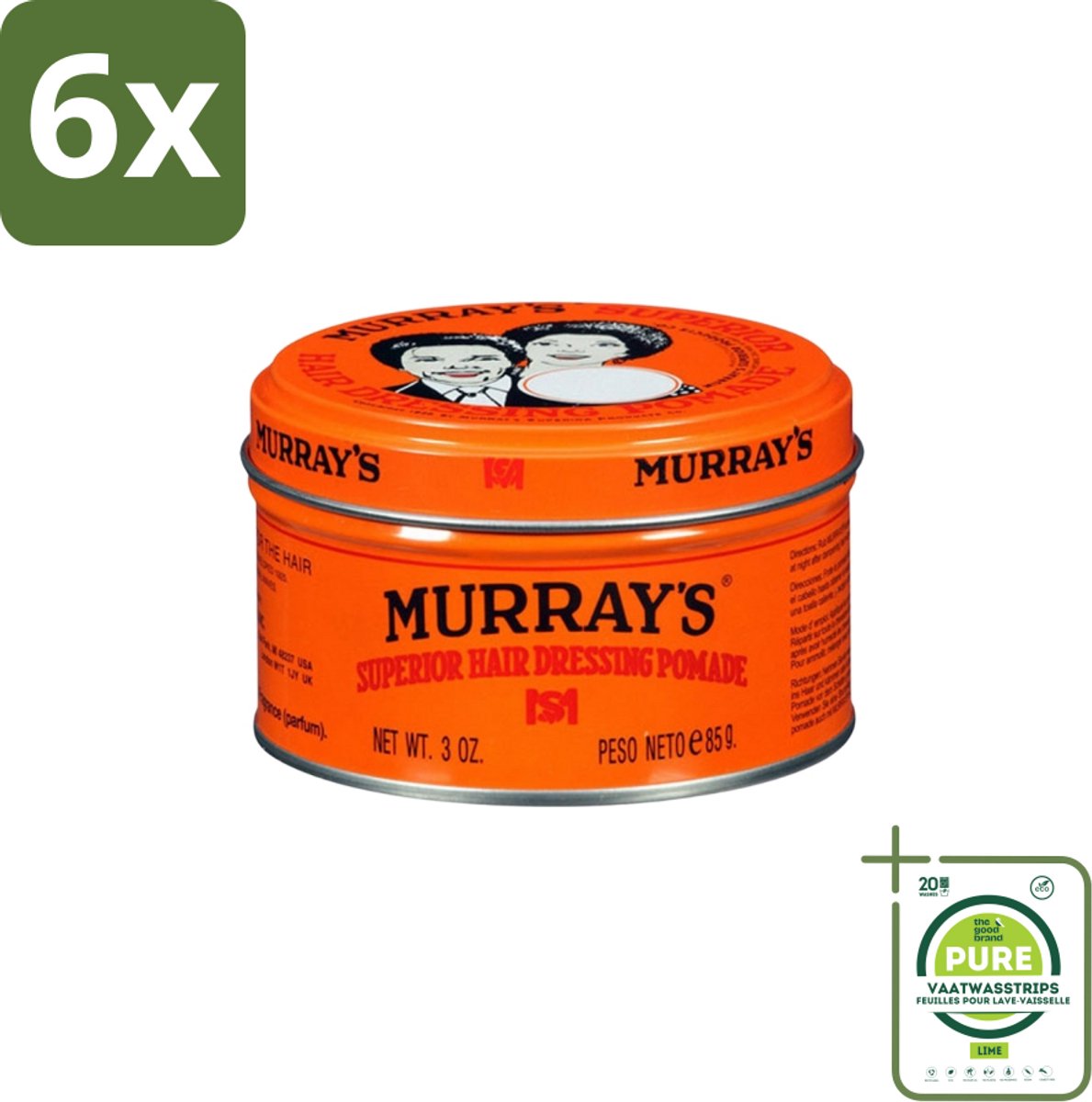 Murray’s – Pomade – Original – 85 g - Voordeelverpakking - 6 stuks - Haarkleur - Haartype