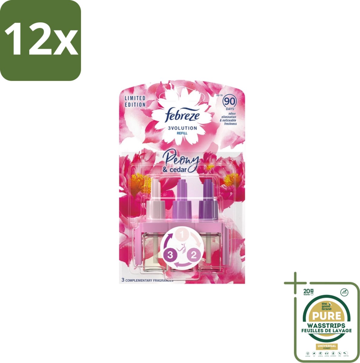 Ambi Pur – Luchtverfrisser – 3Volution Peony & Cedar – Langdurig - Voordeelverpakking - 12 stuks - Elektrische diffuser - Geurautomatisch