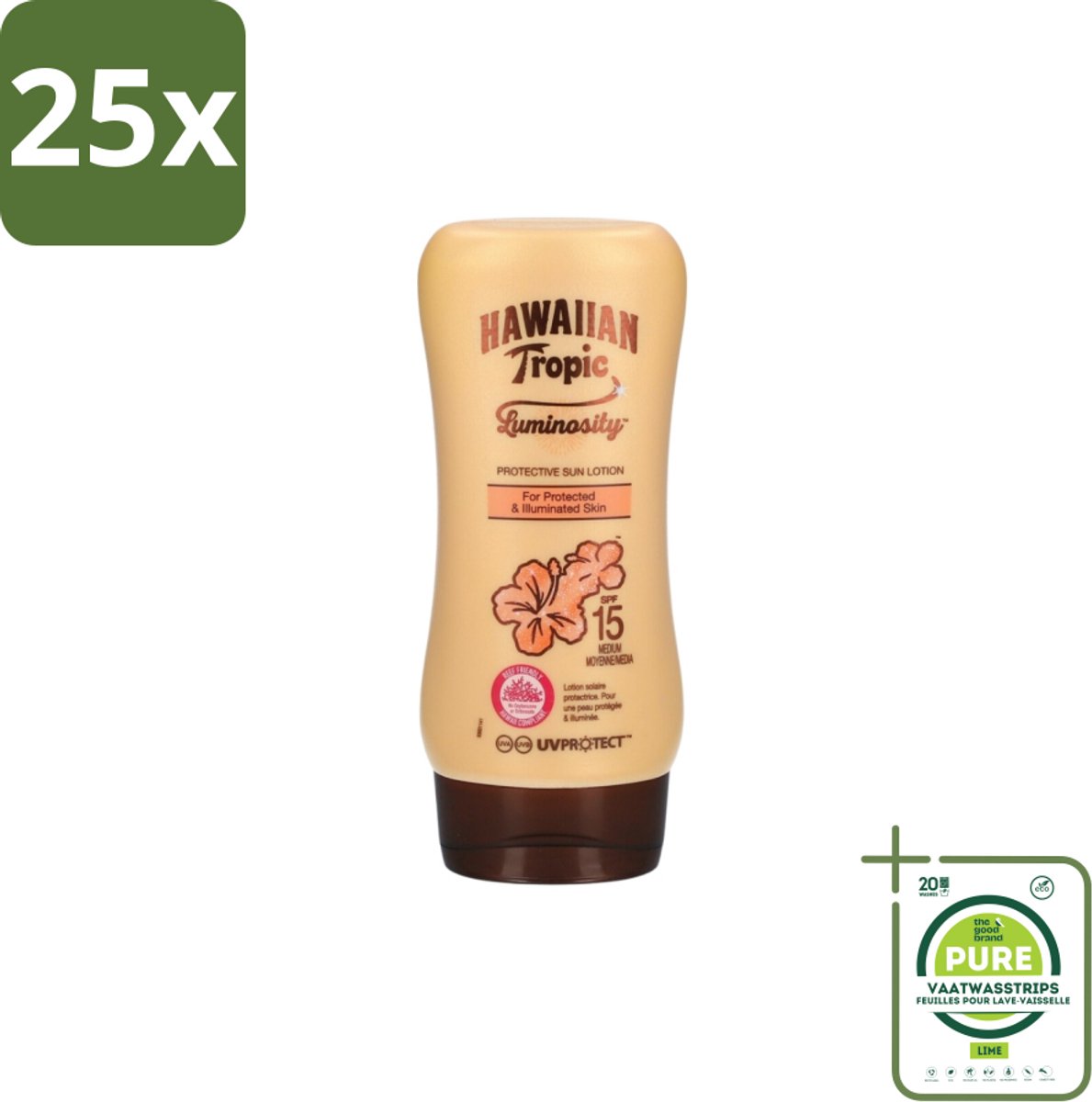 25 x Hawaiian Tropic – Zonnebrand Lotion – Luminosity Medium SPF15 – 180 ml - Grootverpakking - Zonbescherming - Zonnebrandlotion - SPF15 - Huidverzorging - Uitdroging Voorkomen