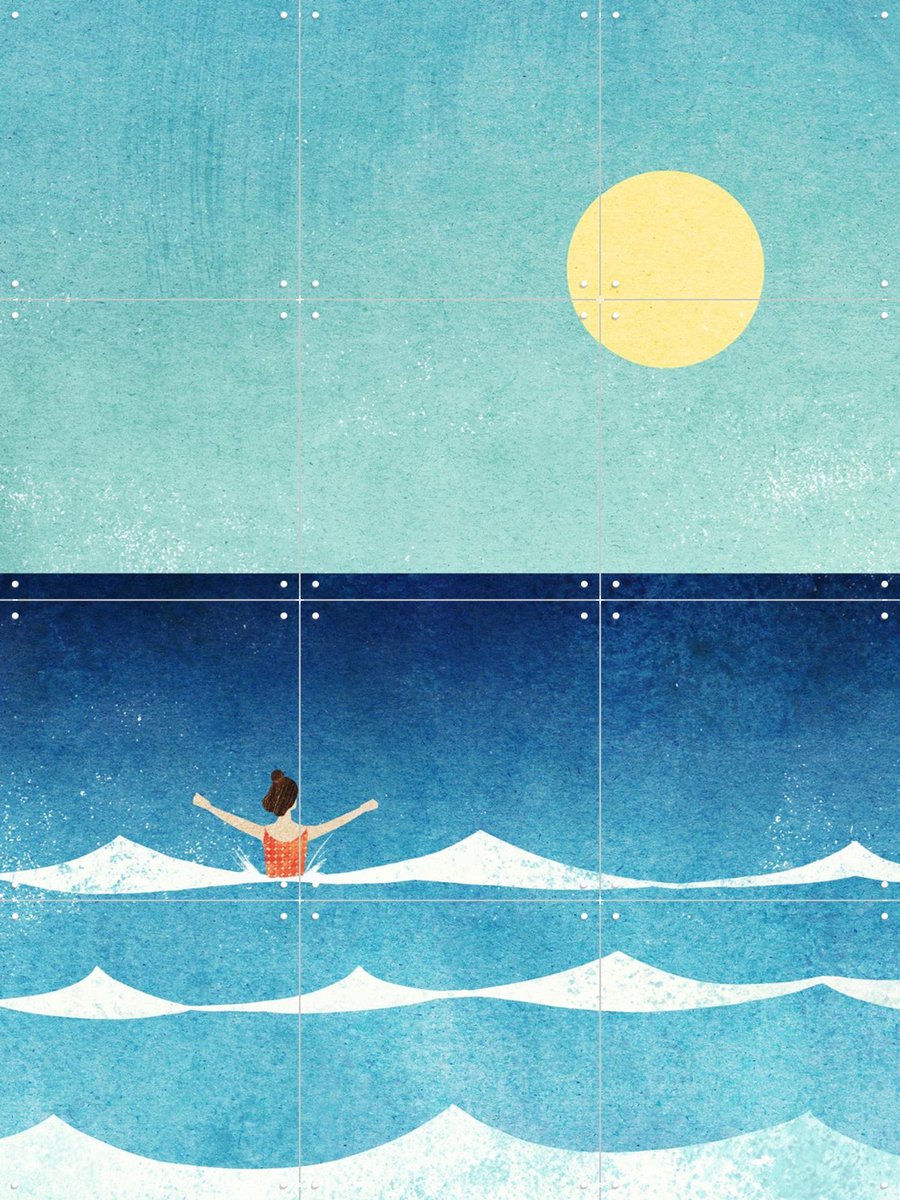 IXXI Sea Swim, Henry Rivers - 60 x 80 cm - Gratis ophangtool - Grote wanddecoratie en posters - Illustraties, Kleurrijk, Zomer, Surfen