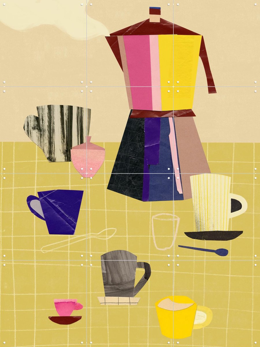 IXXI Espresso 5, Signorinah - 60 x 80 cm - Gratis ophangtool - Grote wanddecoratie en posters - Geometrische Kunst, Vintage, Illustraties, Collage