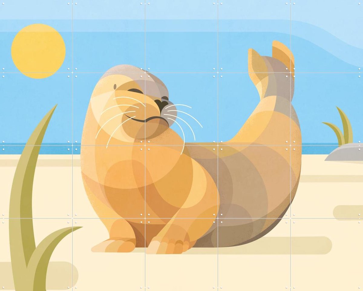 IXXI Zeehond, Elke Uijtewaal - 100 x 80 cm - Gratis ophangtool - Grote wanddecoratie en posters - Grafisch Ontwerp, Speels, Digitale Kunst