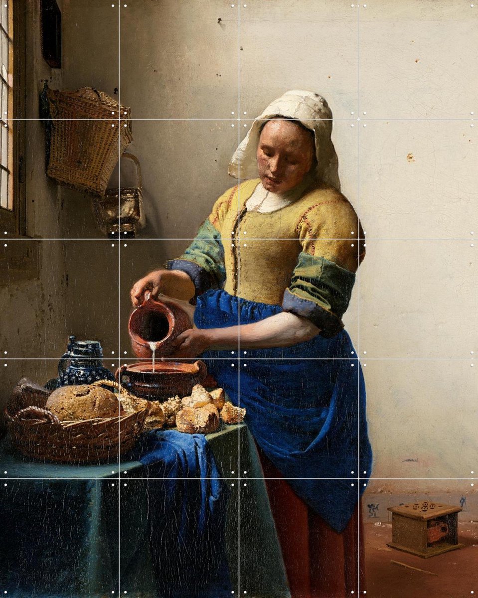 IXXI Het Melkmeisje, Johannes Vermeer & Rijksmuseum - 80 x 100 cm - Gratis ophangtool - Grote wanddecoratie en posters - Olieverf, Klassiek, Realisme