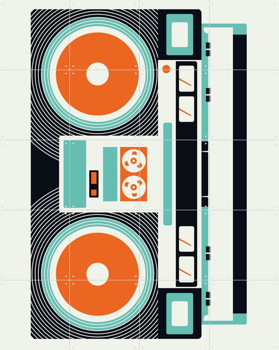 IXXI Ghetto Blaster, Bo Lundberg - 80 x 100 cm - Gratis ophangtool - Grote wanddecoratie en posters - Grafisch Ontwerp, Illustraties, Kleurrijk, Pop