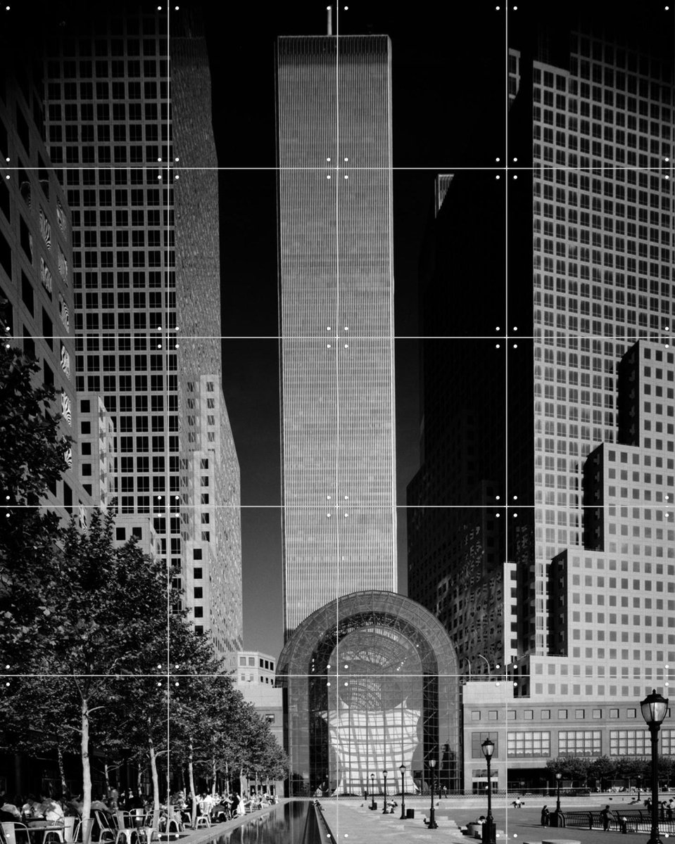 IXXI Twin Towers, Teun Voeten - 80 x 100 cm - Gratis ophangtool - Grote wanddecoratie en posters - Fotografie, Gang, Mancave, Woonkamer, Skyline