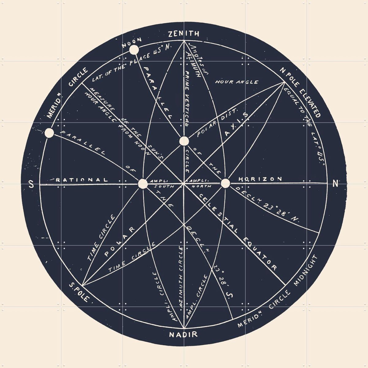 IXXI Meridians, Aster Edition - 120 x 120 cm - Gratis ophangtool - Grote wanddecoratie en posters - Geometrische Kunst, Vintage, Technische Tekening