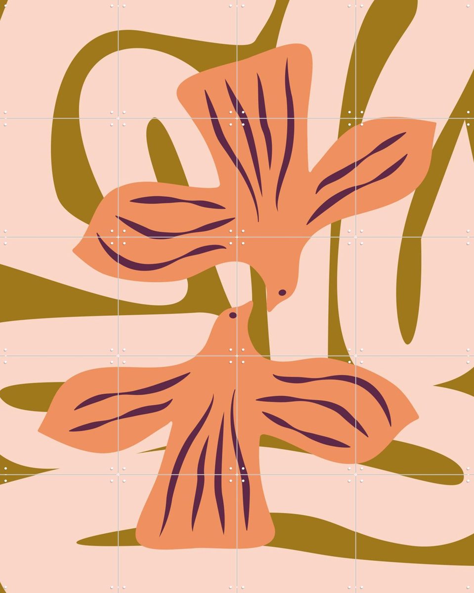 IXXI Lovebirds Coral Blush, Studio Wool - 80 x 100 cm - Gratis ophangtool - Grote wanddecoratie en posters - Abstract, Speels, Illustraties, Grafisch