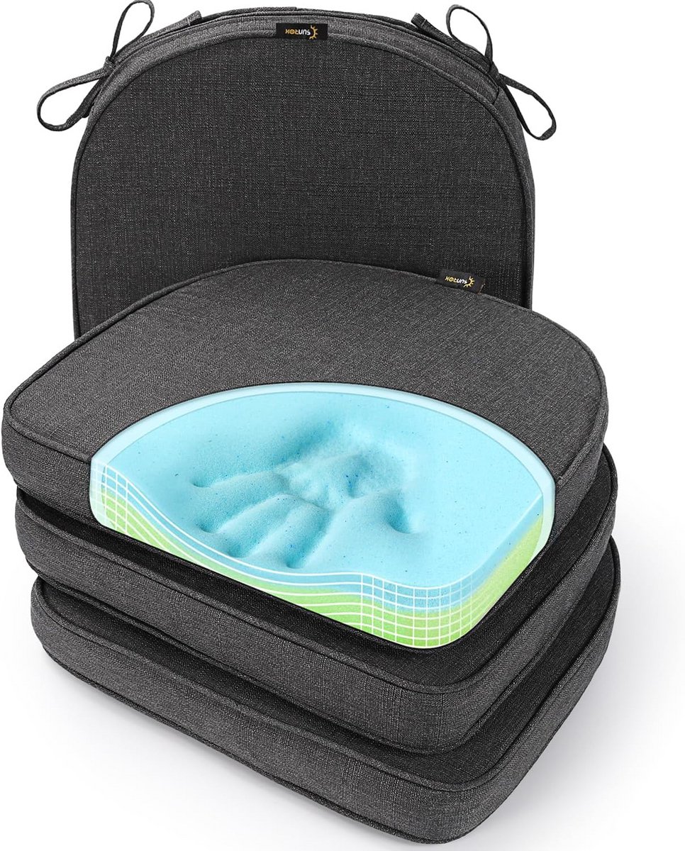 Set van 4 Gel Ortopedisch Zitkussen - Water- en Vlekbestendig Geheugenschuim Stoelmat met Bevestigingsbanden voor Binnen & Buiten - 43x40 cm