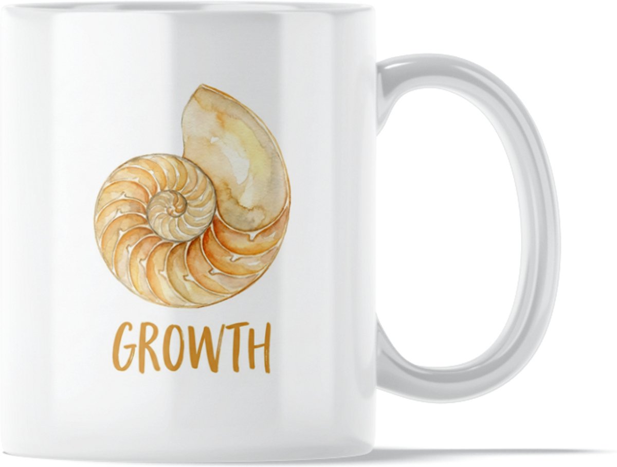 "Aquarel Series" Mok: Growth Nautilus - Stijlvolle Waterverf Mok met Schelp in Aardtinten - Positieve Herinnering dat Groei Natuurlijk en een Continue Proces is - Nautisch Dier Natuur Symbool voor Groei & Zee - Romantisch ValentijnsCadeau