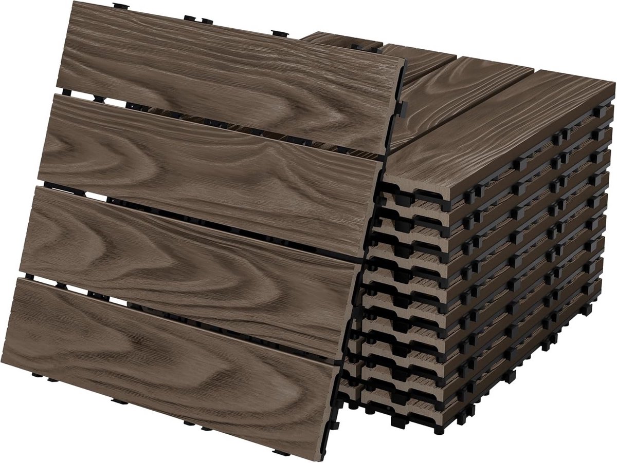 WPC Terrastegels Donkerbruin Houtlook Kliksysteem 2m² - Vlonderpanelen voor Tuin en Balkon